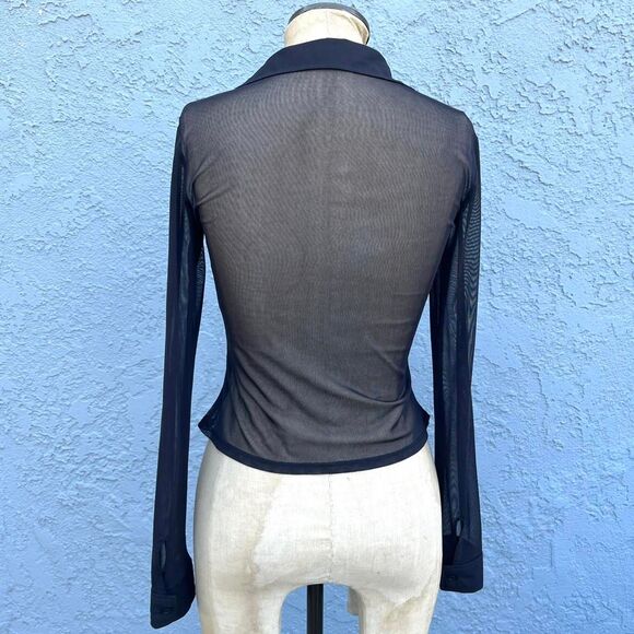 Black Sheer Shirt Mesh Small Top club kid rave Y2k - Picture 4 of 7